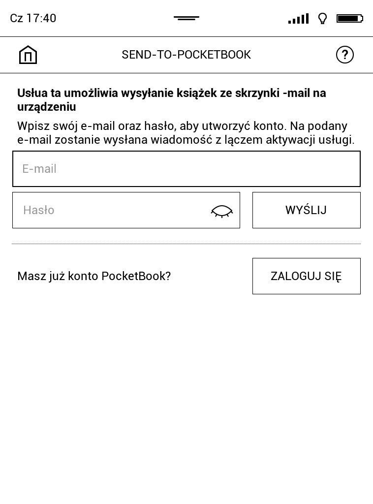 Rejestracja w usłudze Send-to-PocketBook