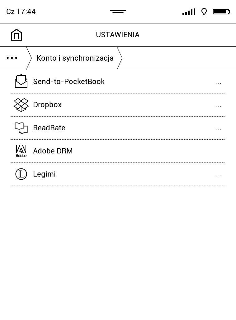Usługa Send-to-PocketBook w ustawieniach Konta i synchronizacji