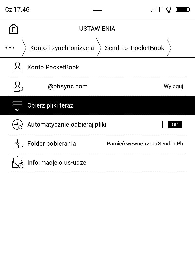 Ręczne pobieranie ebooków na PocketBooka za pomocą usługi Send-to-PocketBook