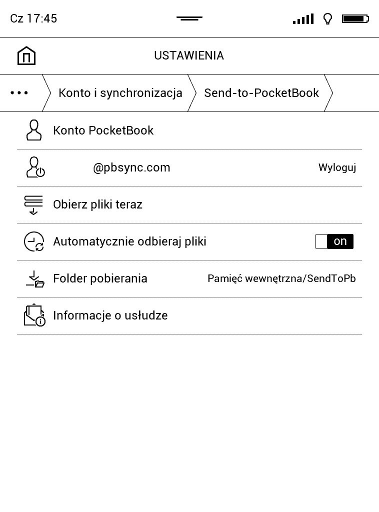 Aktywacja opcji automatycznego pobierania ebooków w usłudze Send-to-PocketBook