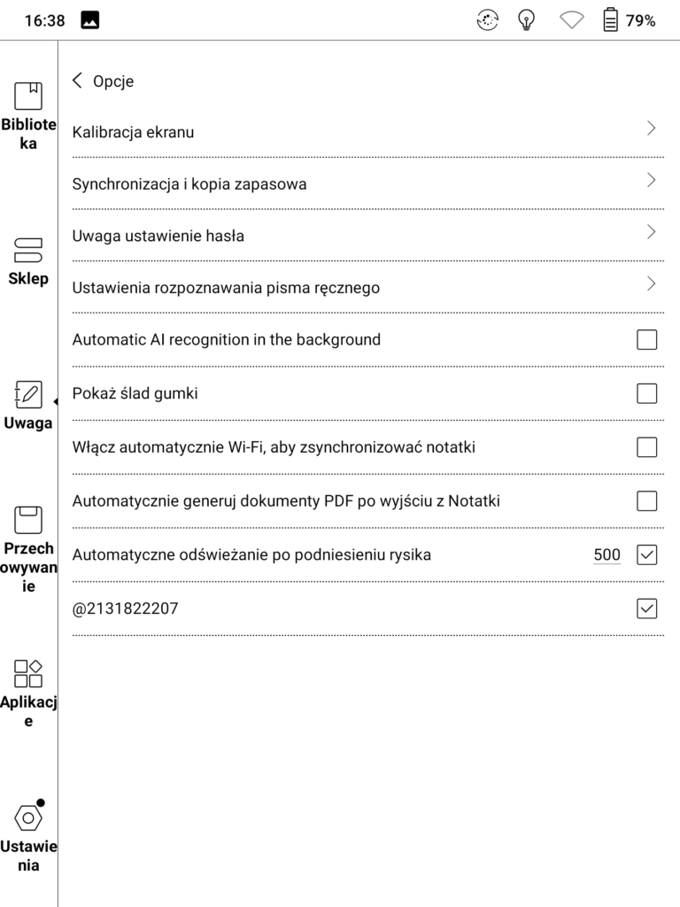 Opcja automatycznego generowania dokumenty PDF po wyjściu z notatek na czytniku Onyx Boox