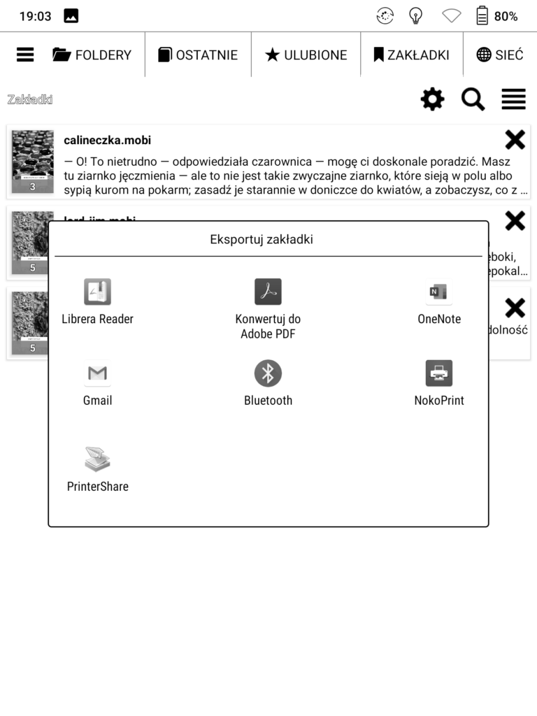 Eksportowanie podkreśleń w aplikacji Librera