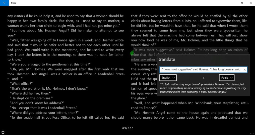 Tłumaczenie tekstu w aplikacji Freda