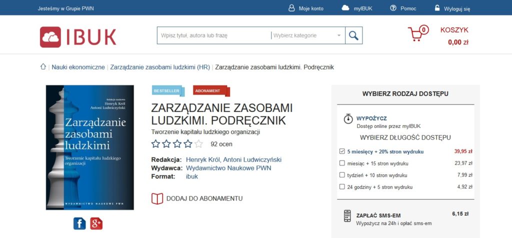 Opcje wypożyczenia ebooka w serwisie IBUK