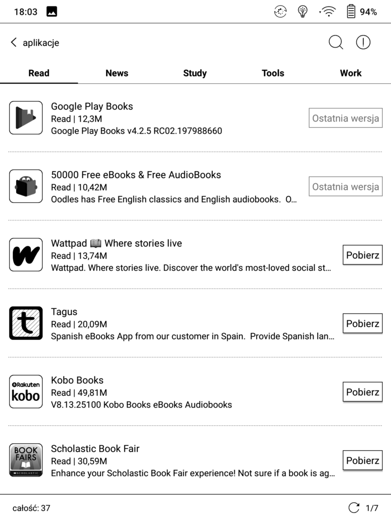Boox App Store na czytniku Onyx Boox