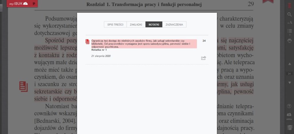 Podgląd notatek w aplikacji myIBUK