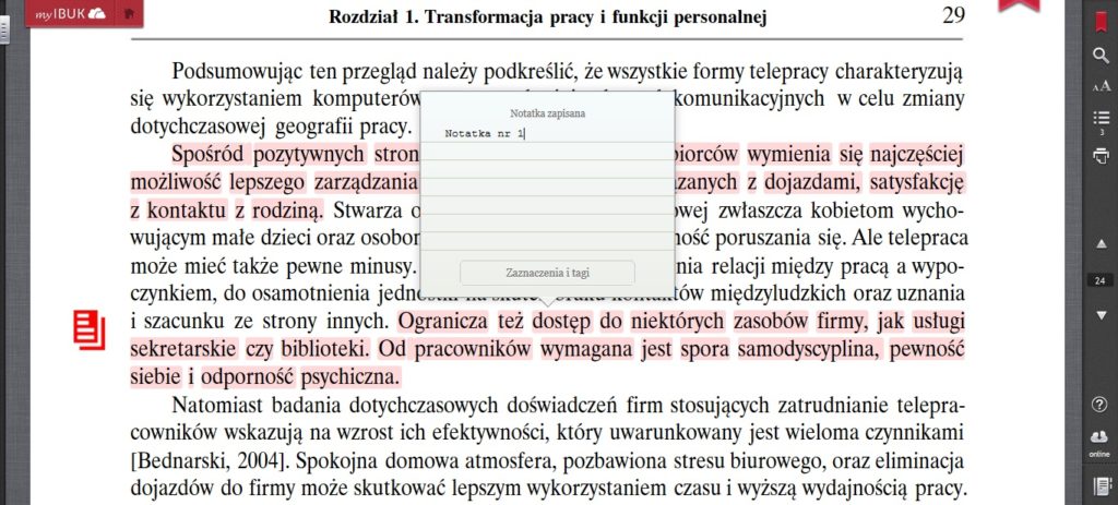 Podkreślenia i notatki w aplikacji myIBUK