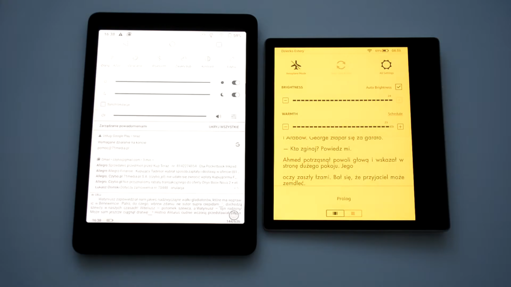 Podświetlenie ekranu na Onyx Boox Nova 2 i Kindle Oasis 3