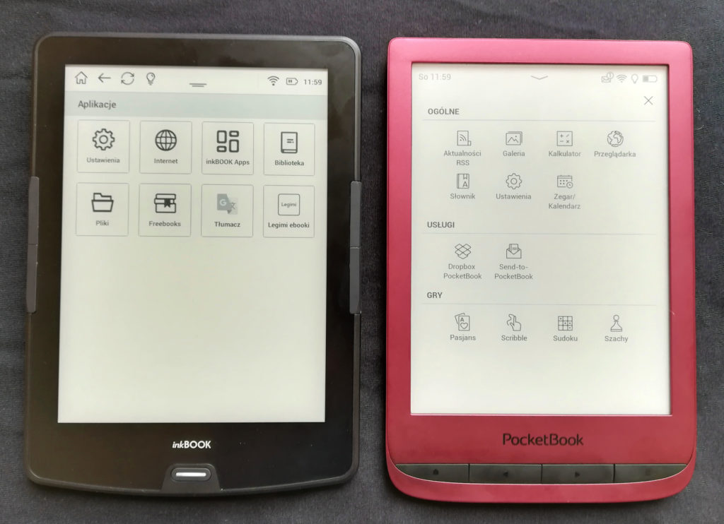 Menu z aplikacjami na InkBOOKu Calypso i PocketBooku Touch Lux 5