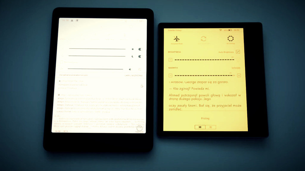 Podświetlenie ekranu na na czytnikach Onyx Boox Nova 2 i Kindle Oasis 3
