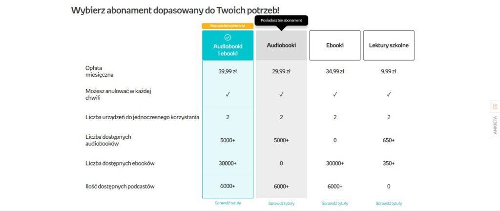 Wersje abonamentu w aplikacji Empik Go