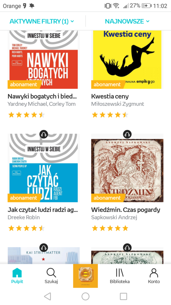 Przeglądanie dostępny audiobooków w aplikacji Empik Go