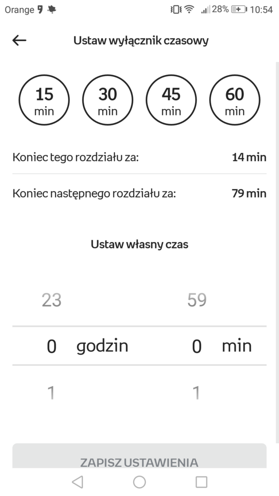 Ustawianie wyłącznika czasowego w aplikacji Empik Go