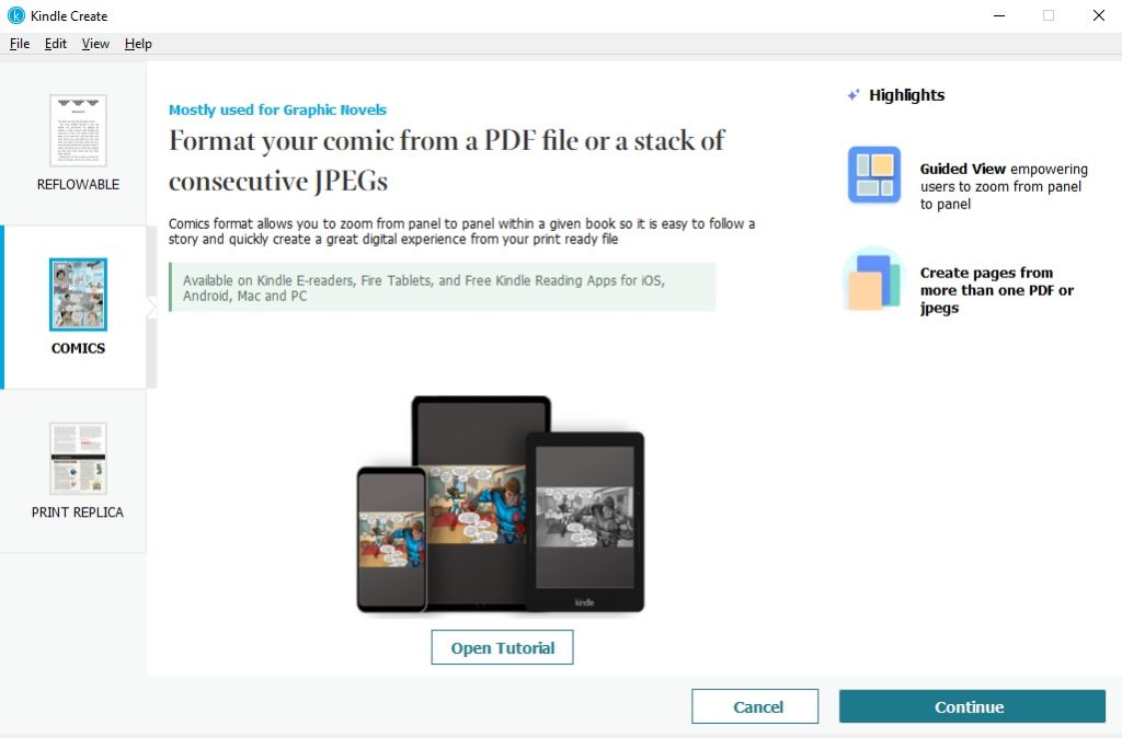 Tworzenie komiksów w programie Kindle Create
