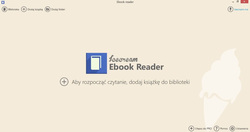 Ekran powitalny w aplikacji Icecream Ebook Reader