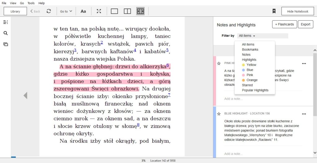 Podkreślanie tekstu w aplikacji Kindle for PC