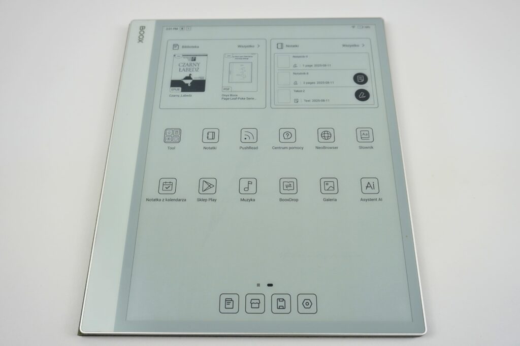 Czytnik ebook Onyx Boox Note Max, menu główne