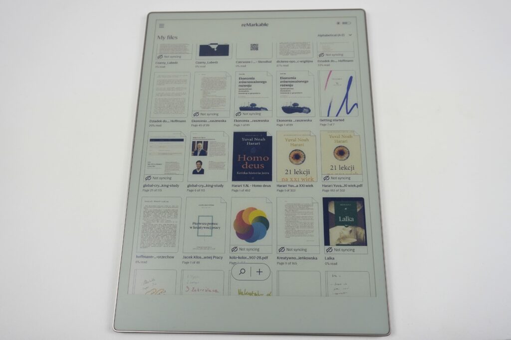 Czytnik ebook reMarkable Paper Pro, menu główne 