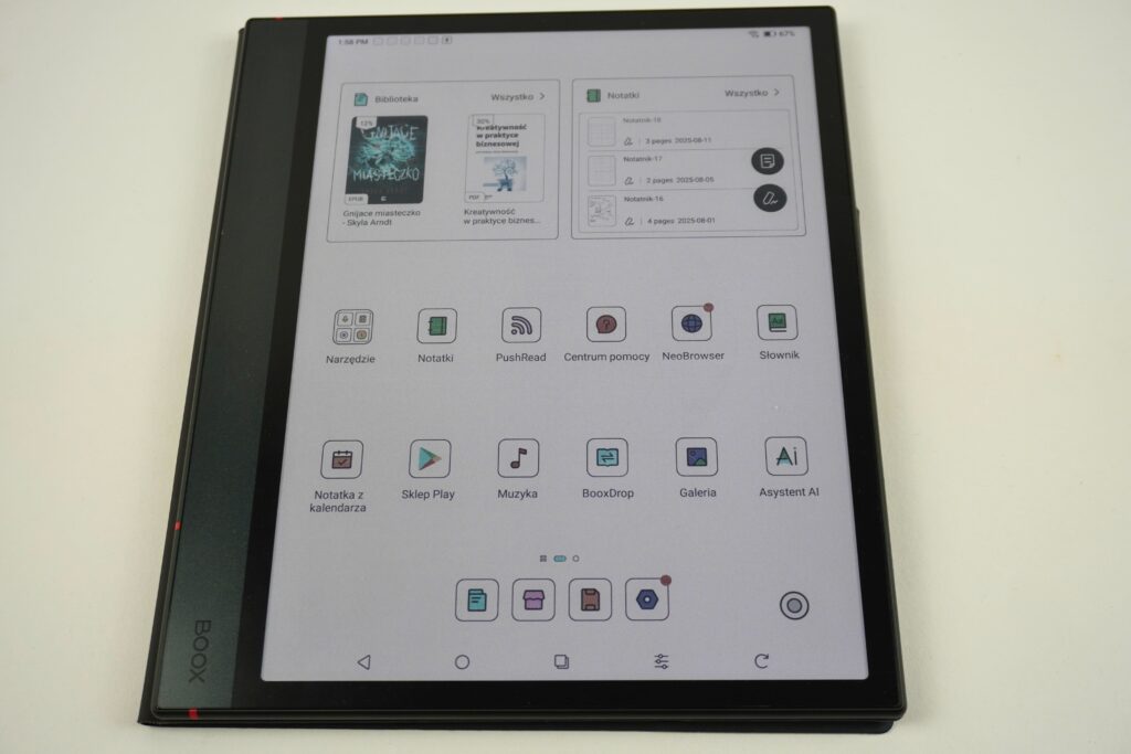 Czytnik ebook Onyx Boox Note Air 4 C, menu główne 