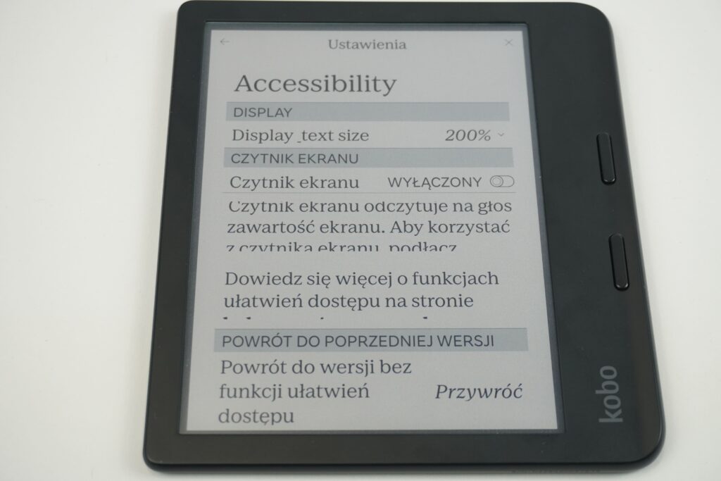 Czytnik przedstawiający nowe funkcje wprowadzone po aktualizacji systemu