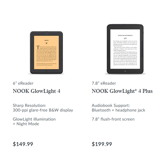 Oferta czytników NOOK ze strony Barnes & Nobel