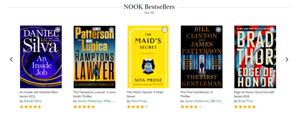 Oferta e-booków NOOK ze strony Barnes & Noble