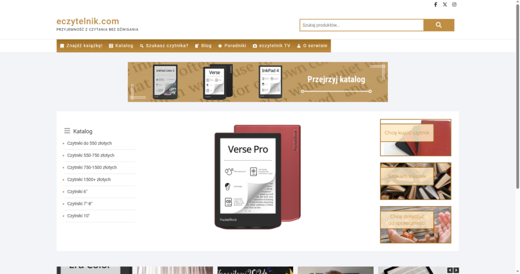 Zrzut ekranu przedstawiający portal o czytnikach e-book, eCzytnik.com