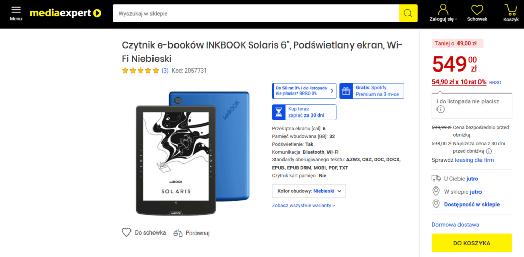 Promocja na czytnik ebook sierpień 2025 na stronie media expert