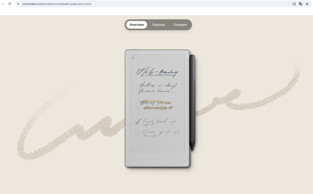 ReMarkable Paper Pro Move zdjęcie czytnika ze strony producenta