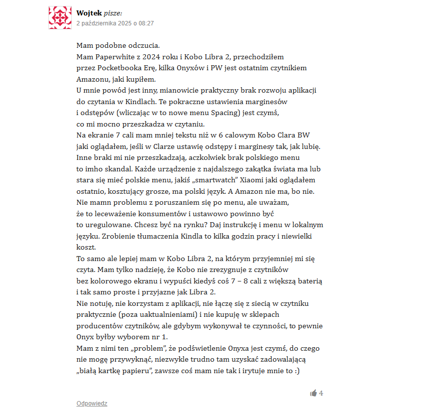 Opinie użytkowników na temat nowego czytnika Kindle Sricbe Colorsoft na portalu świat czytników