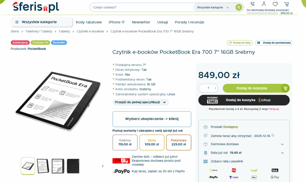 Świąteczne promocje na czytniki e-book w sklepie Sferis.pl