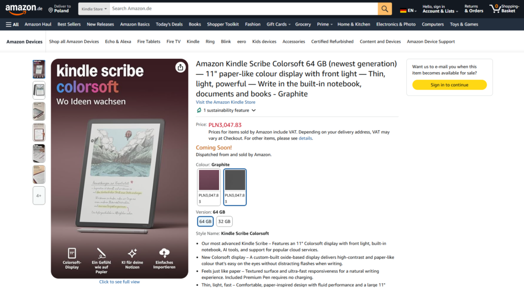 Ile kosztuje Kindle Scribe Colorsoft 64 GB