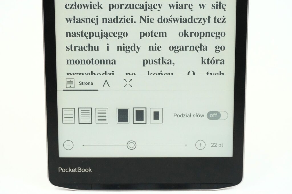 Opcje ustawień tekstu na czytniku PocketBook
