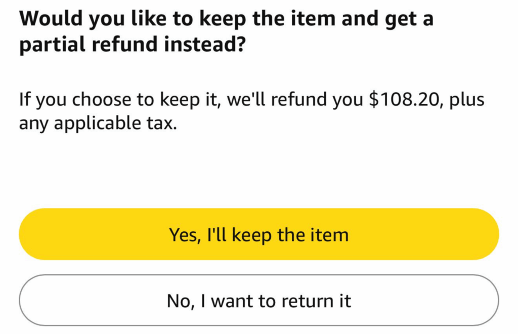 Informacja przy formularzu zwrotu Amazon