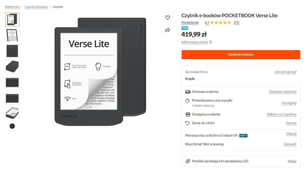 Promocja na czytnik e-booków na stronie Empik.com