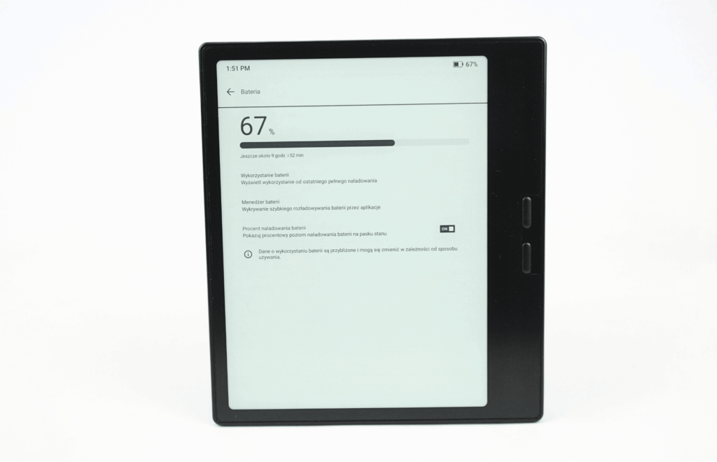 Czytnik e-book Onyx Boox go 7, pokazujący stan baterii 67%
